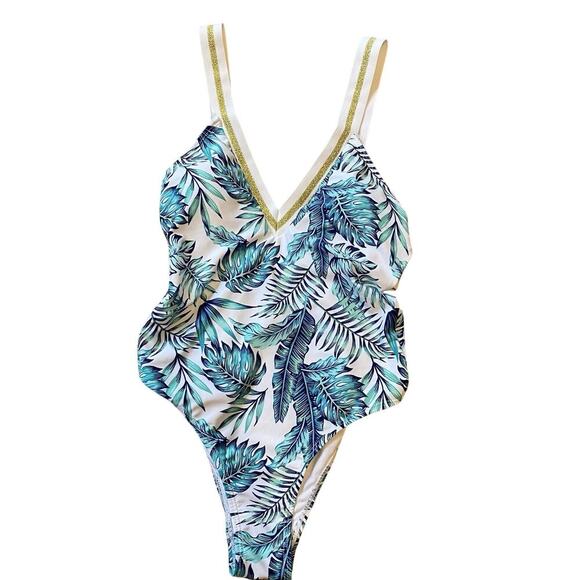 XOXO Other - Y2K XOXO One Piece Swimsuit Women S White Green Leafy Beach Vacation Hawaii
